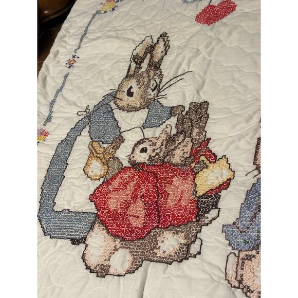Vintage Beatrix Potter Peter Rabbit Baby Quilt Blanket Handmade Nursery 1990 - Picture 5 of 12